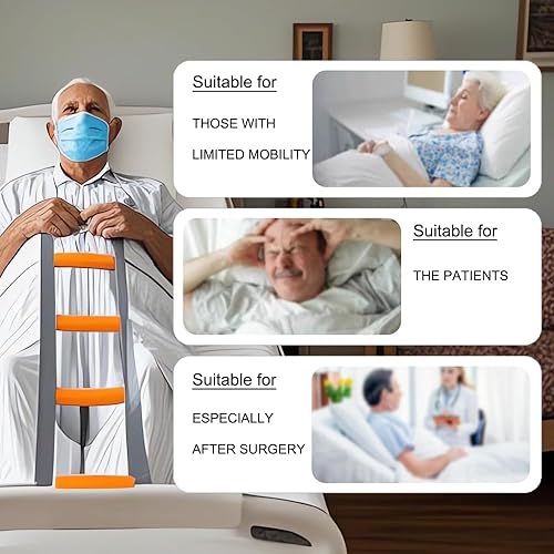 Miniatura 5 de Escalera de cama gris con 5 agarres naranjas suaves para pacientes ancianos, longitud ajustable para levantarse de la cama para personas mayores,
