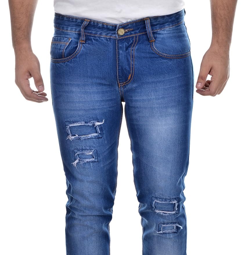 Image of Ben Martin Men's Slim Fit Distressed Denim Jeans - Casual Rough Blue Pants 28