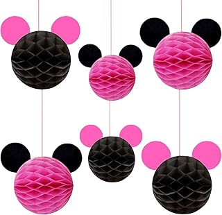 Minnie Birthday Party Decorations - Minnie Inspired Honeycomb Hanging Mouse Ears - Cartoon Mouse Birthday Decorations - 6 Minnie Honeycomb Balls by Jolly Jon (Honeycomb Only)