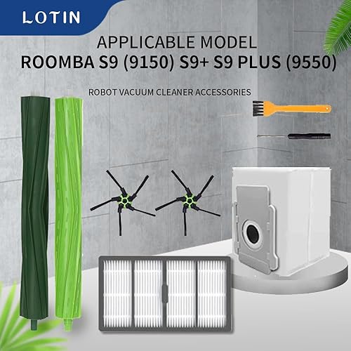 Miniatura 2 de LOTIN Kit de piezas de repuesto compatible con Roomba s9 (9150), s9+(9550), aspiradora serie. Paquete de 2 cepillos de goma multisuperficie, 8