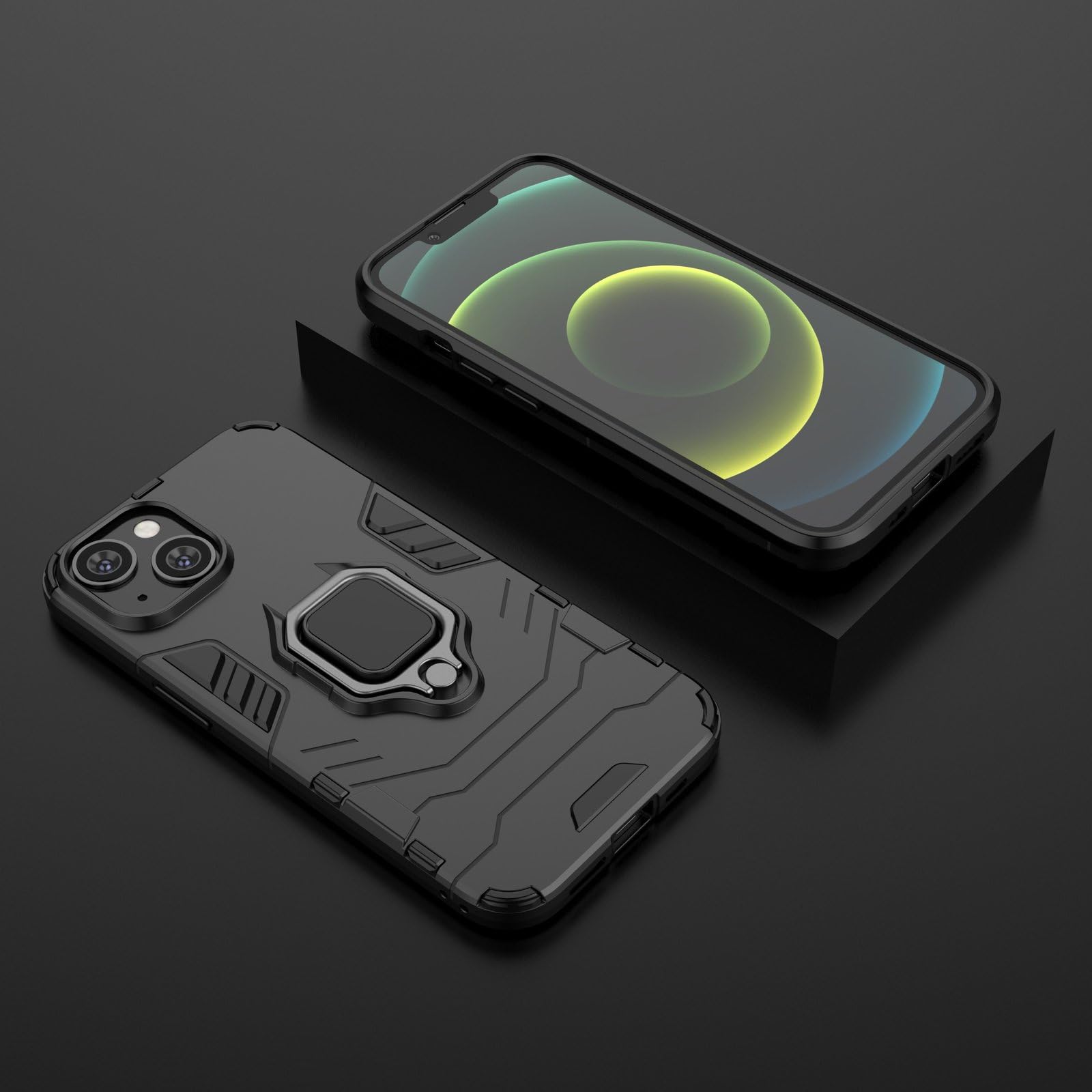 Max Power Digital Cover per IPhone 14 con Anello, Custodia Supporto Magnetica Rigida Resistente Antiurto Doppio Strato Protettiva Calamita Bumper Case (IPhone 14, Nero)