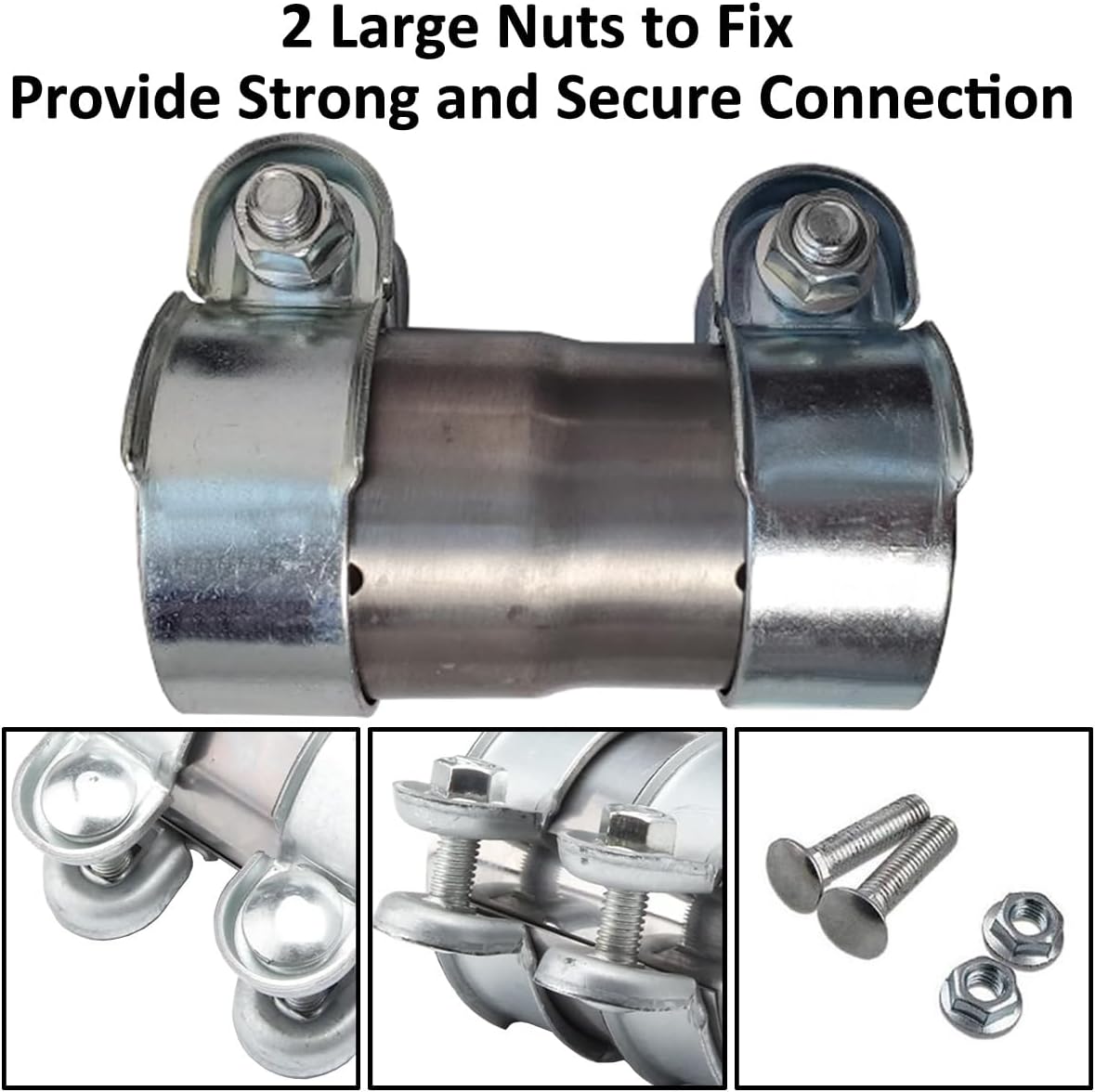 Exhaust Pipe Clamp 45mm to 55mm Reducer Exhaust Band Clamp Stainless Steel Exhaust Pipe Connector with Butt Joint Double Exhaust Clamp