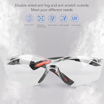 Clear Safety Glasses, Lightweight Protective Anti Fog Wrap Around Clear Shooting Safety Glasses with Soft Nose Pad & Adjustable Temple Feet