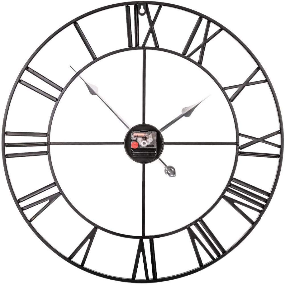 Duży zegar ścienny, 40/50/60CM cichy żelazny zegar ścienny, starożytne cyfry rzymskie, staromodny cyfrowy zegar ścienny w stylu retro-czarny-60cm (czarny 60cm)