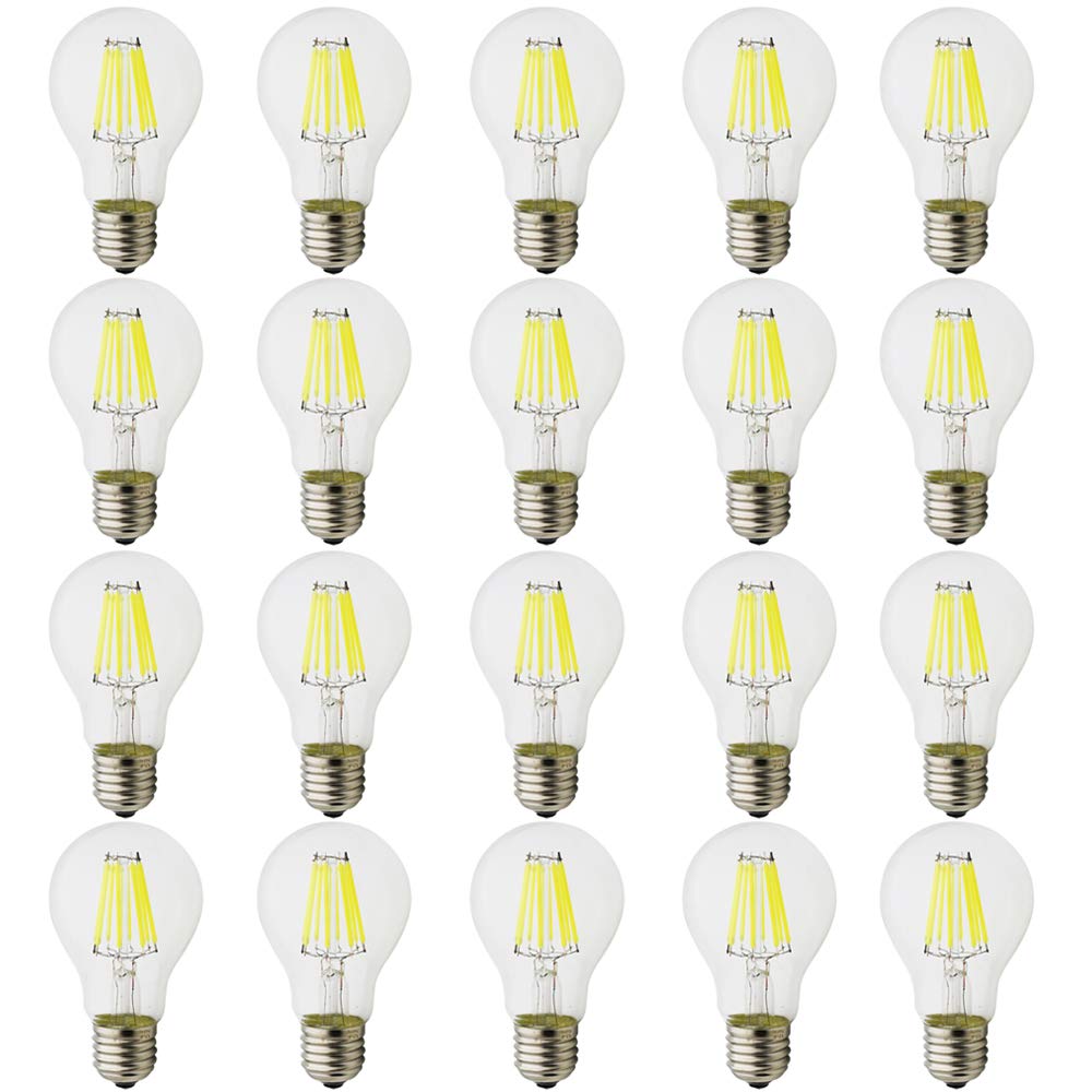 Bombilla LED Esférica E27 con Filamento,A60 8W (equivalente a 80W), Luz blanca fría 6000K,estilo vintage,No Regulable (20 piezas)