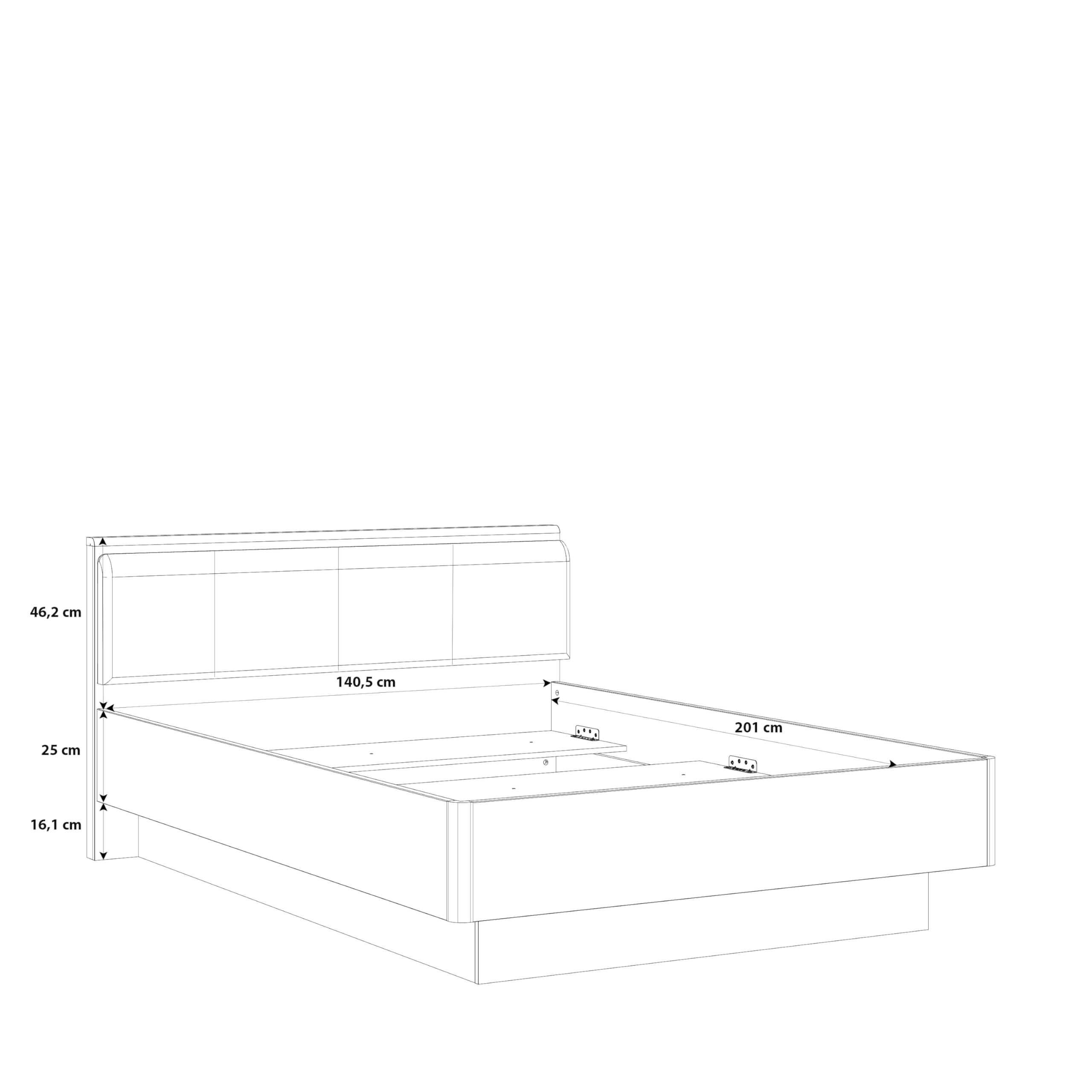 Forte Raven Jugendbett 140 150, Liegefläche: 140 cm x 200 cm, Jugendzimmer, Kinderzimmer, Holzwerkstoff, Artisan Eiche Holzdekor/Betonoptik Dunkelgrau, 146,2 cm breit x 87,7 cm hoch x 209,6 cm tief