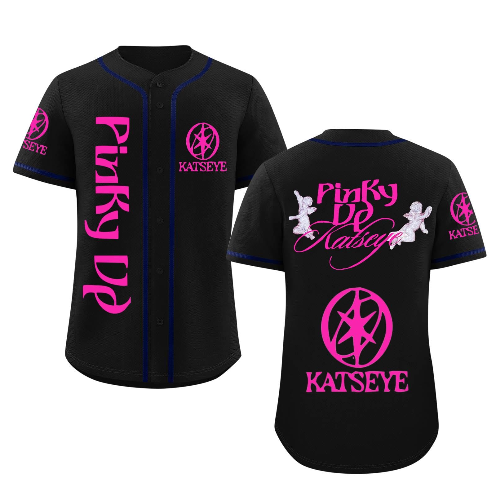 Katseye Tshirt Beautiful Chaos Album Pinky up Baseball Jersey Short Sleeve Button Down Casual Hip Hop Katseye Merch Baseball Jersey for Fans Men Women 01-Black XXL