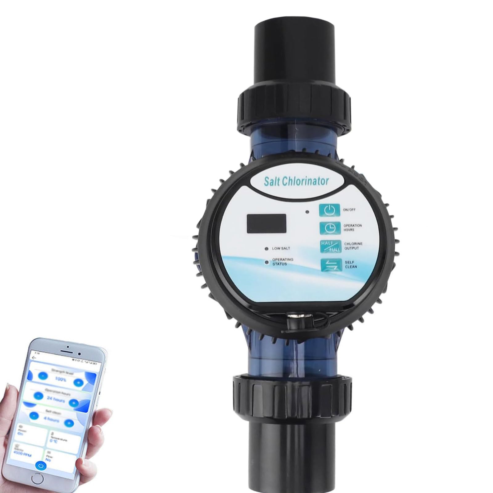 Chlorator Wody Basenowej Z Solą (2g/H-10g/H), Generator Chloru Z Funkcją Automatycznego Czyszczenia, Sterowanie App + Alarm Niskiego Poziomu Soli, Uzdatnianie Wody W Basenie Spa 2g/h
