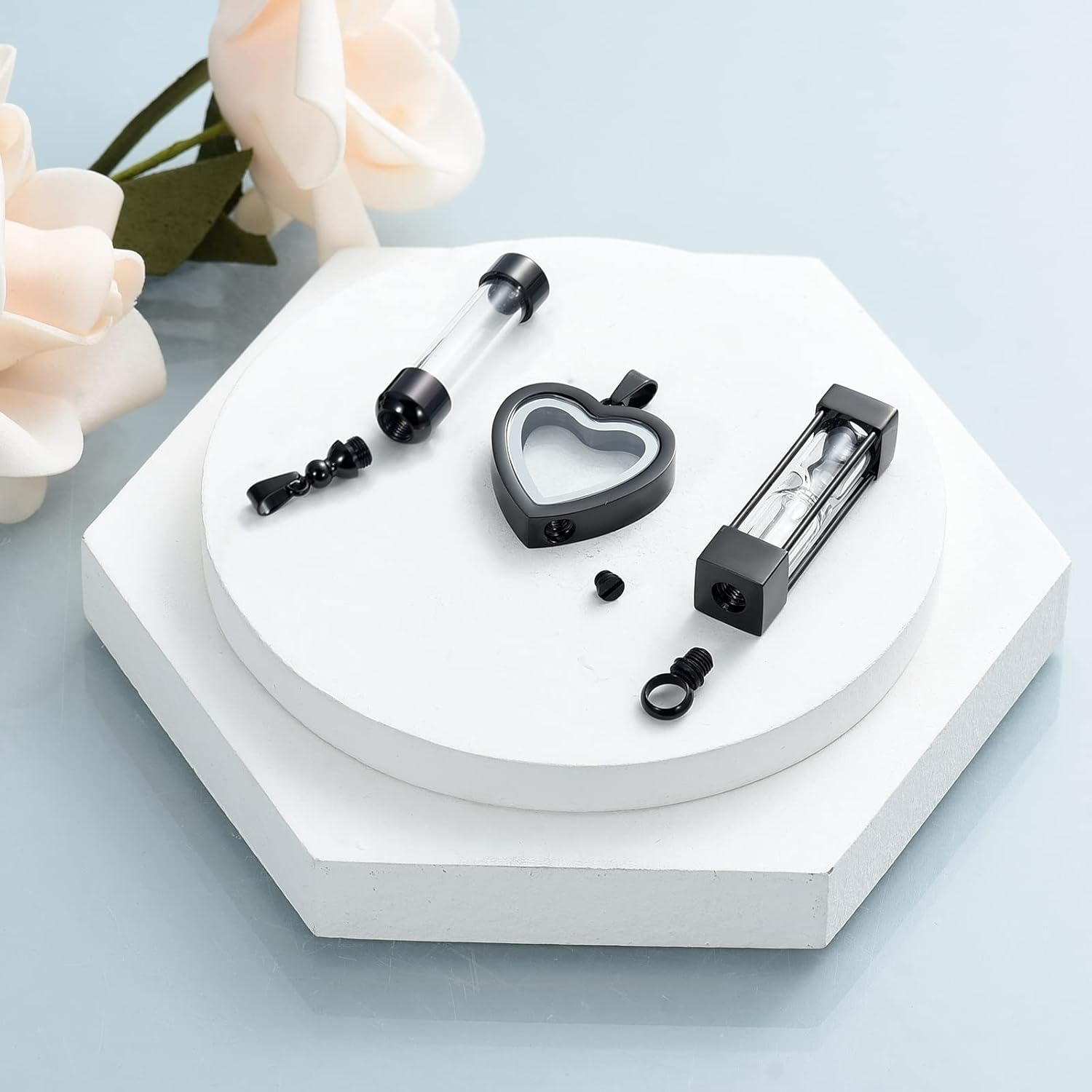 shajwo 3 Pack Urn Necklace for Ashes for Women Men Cylinder Heart Cross Glass Cremation Jewelry for Ashes Memorial Keepsake for Loved One