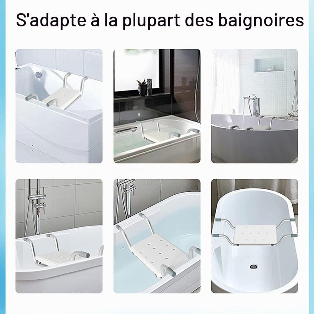 NEWFUN Siege Baignoire,Siège de Bain Suspendu Léger Blanc,Siège en Aluminium,Tabouret de Bain Adapté pour Différentes Tailles de Baignoires et Charge jusqu'à 136 kg,dim. 76-86 cm