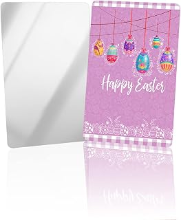 Easter Small Compact Mirror for Purse, Easter Egg White Line Hand Draw Purple Travel Makeup Mirror for Women Men, Rectangular Handheld Compact Pocket Mirror 2 PCS