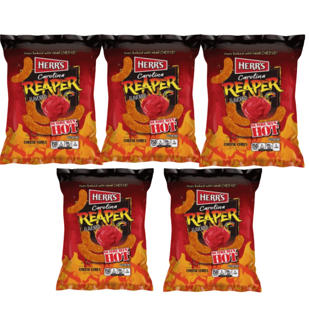 · CANDYBOX · Herr's Reaper Cheese - Extrem Scharfe Chips - Maischips mit einer Scharfen Chilisorte - Partyessen - Zwischenmahlzeit - 140 Gramm 5 Stück