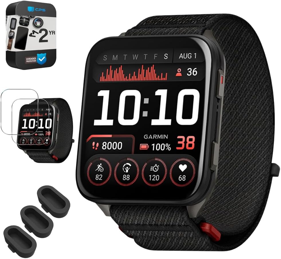 Reloj inteligente Garmin Venu X1 Premium con GPS, titanio negro 010-02980-00, paquete con paquete de protección mejorada CPS de 2 años, paquete de 3 fundas antipolvo de silicona Deco Essentials y 2 protectores de pantalla de vidrio templado