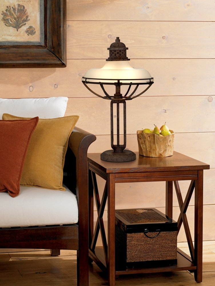 26 1/2" Bronze Brown Tall Table Lamp Glass Metal Farmhouse Industrial | Dome Half Vintage Rustic Rust Cage Open Living Room Bedroom House Bedside Nightstand Home Office Family