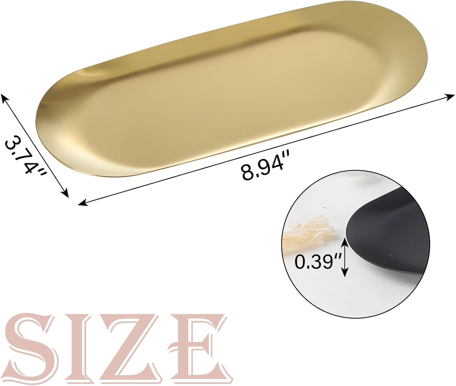 IBWell 2 pcs Gold Decorative Serving Tray for Bathroom, Small Jewelry Tray, Long Tray, Gold Jewelry Tray, Jewelry Bowl Dish Decorative Bathroom Tray-8.9” - Image 2