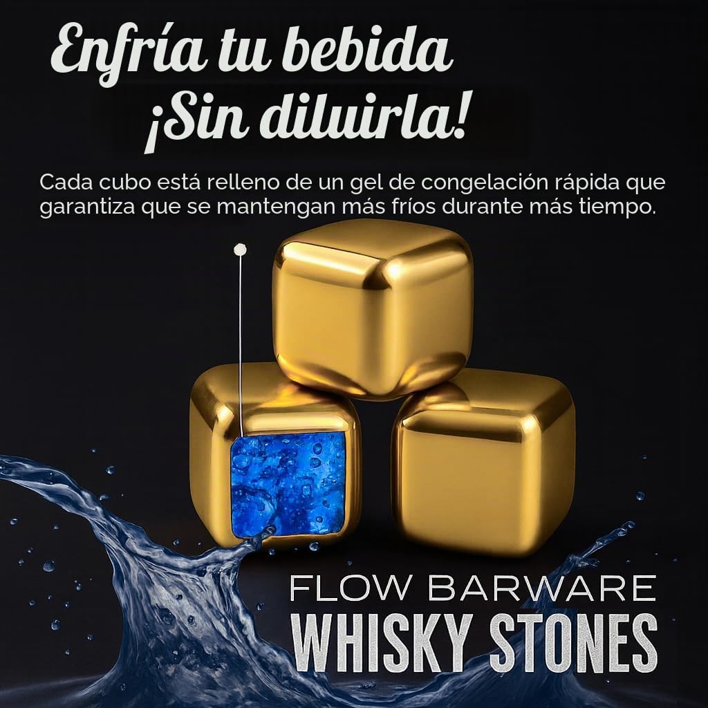 Piedras de Whisky Doradas de Acero Inoxidable, Cubitos de Hielo de Metal Reutilizables de Oro