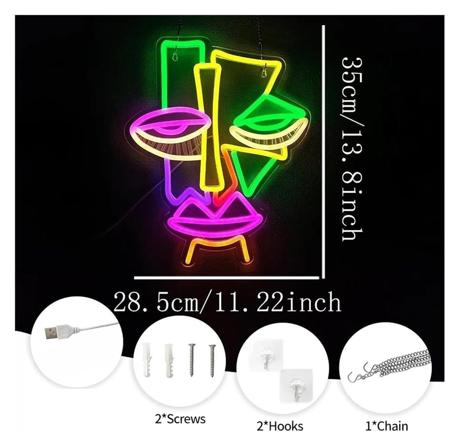 Lampada da tavolo a forma di maschera strana al neon per cinema, teatro, accessori per la casa, soggiorno, 28,5cmx35cm neon