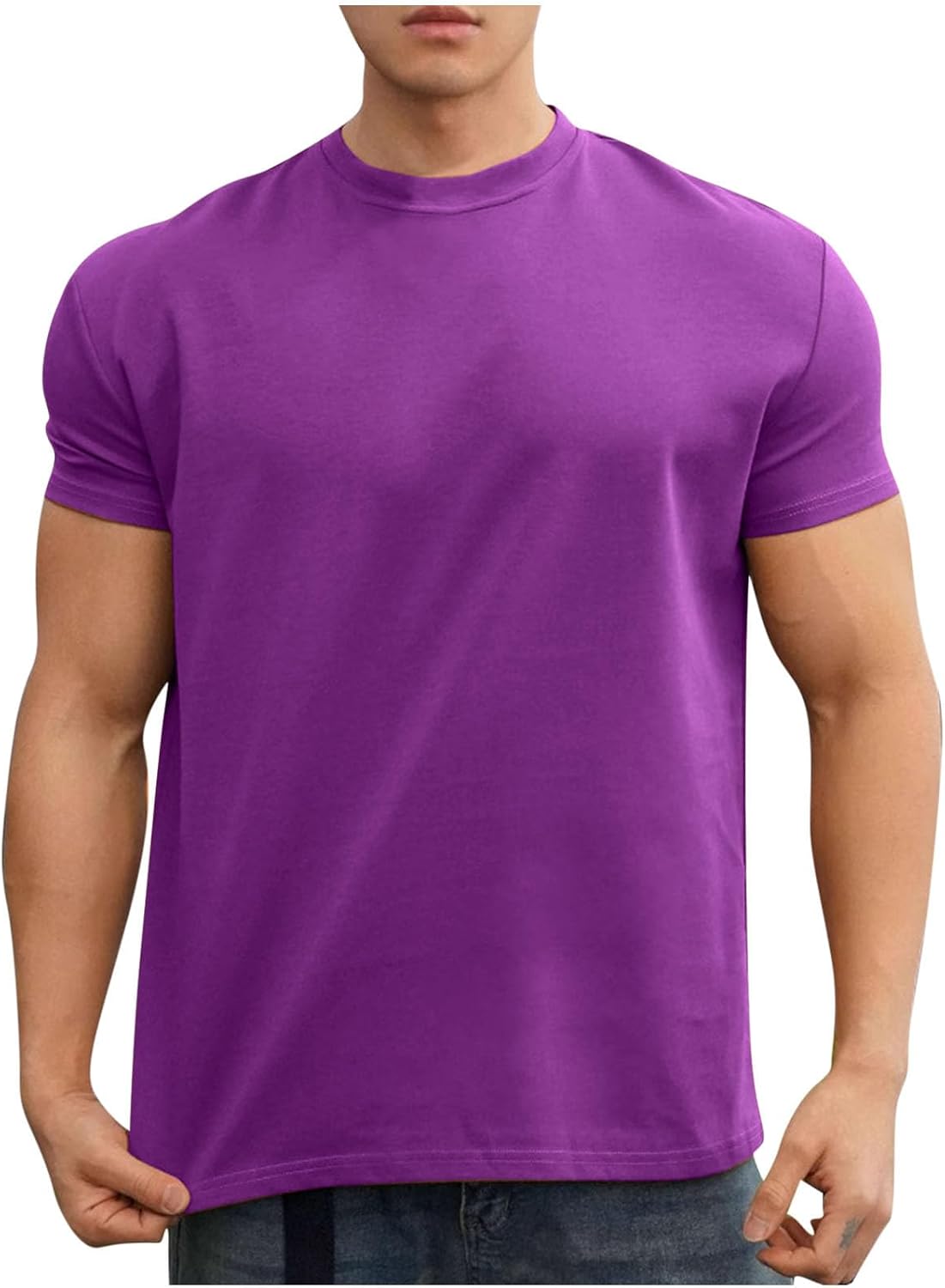 Men's Short Sleeves Athletic Shirts Summer Fashion Solid Color Round-Neck Gym Sport T-Shirts Tops Basic Tees Shirt
