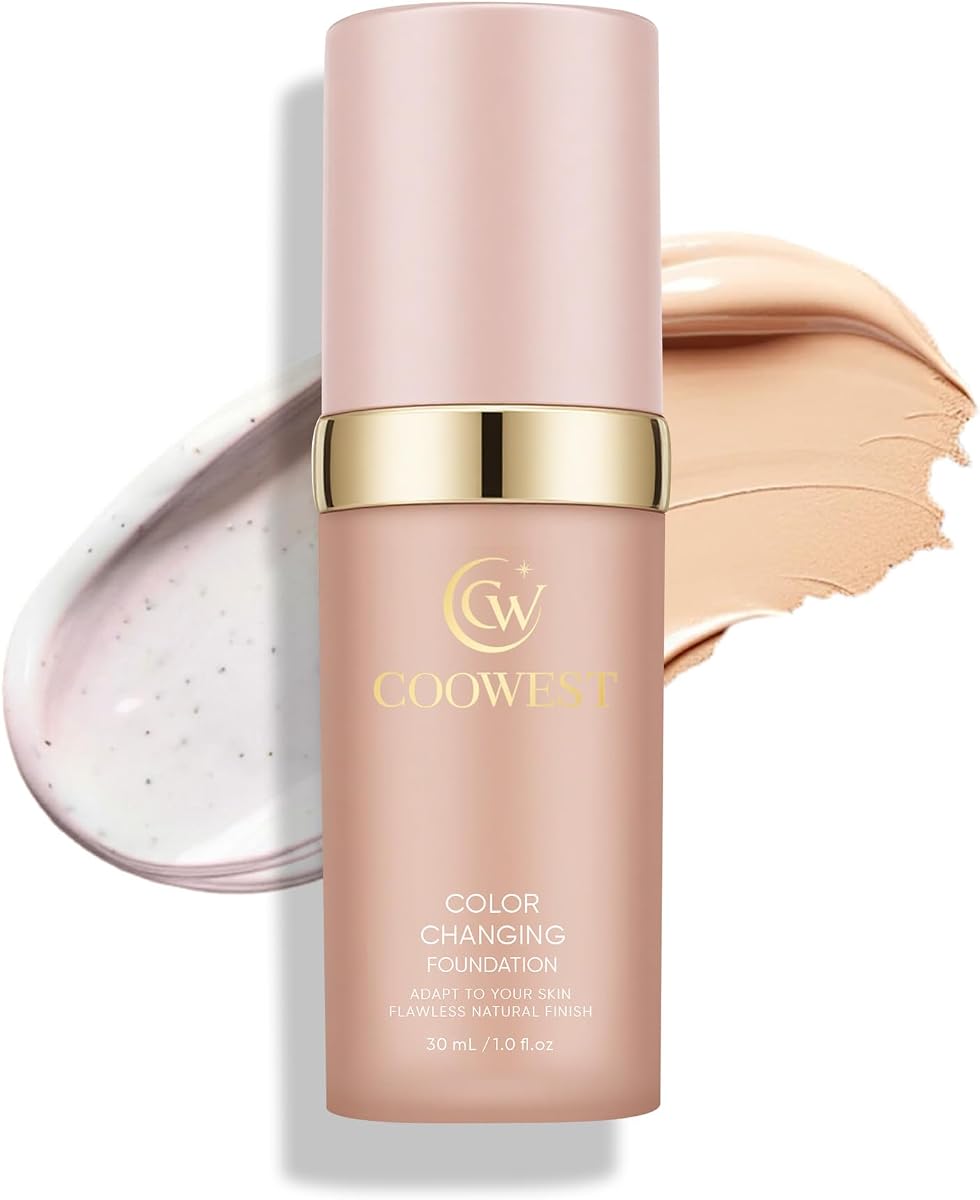 Base que cambia de color para pieles maduras, tinte de piel 4 en 1 que se adapta al tono claro a medio, base de maquillaje líquida de cobertura hidratante ligera, acabado suave y difuminado, 30 ml