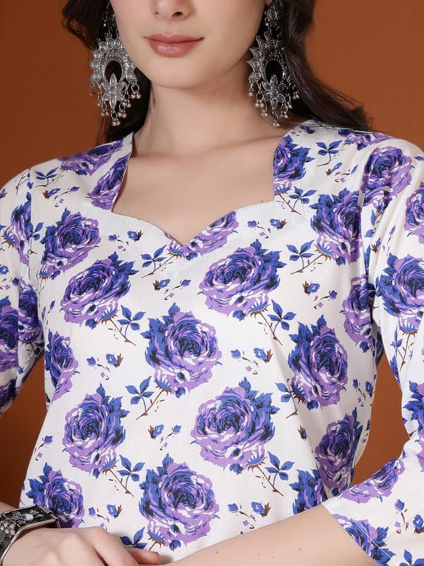 Image of New Cotton Leaf Printed Casual Straight Kurta for Women | Women Formal Kurti