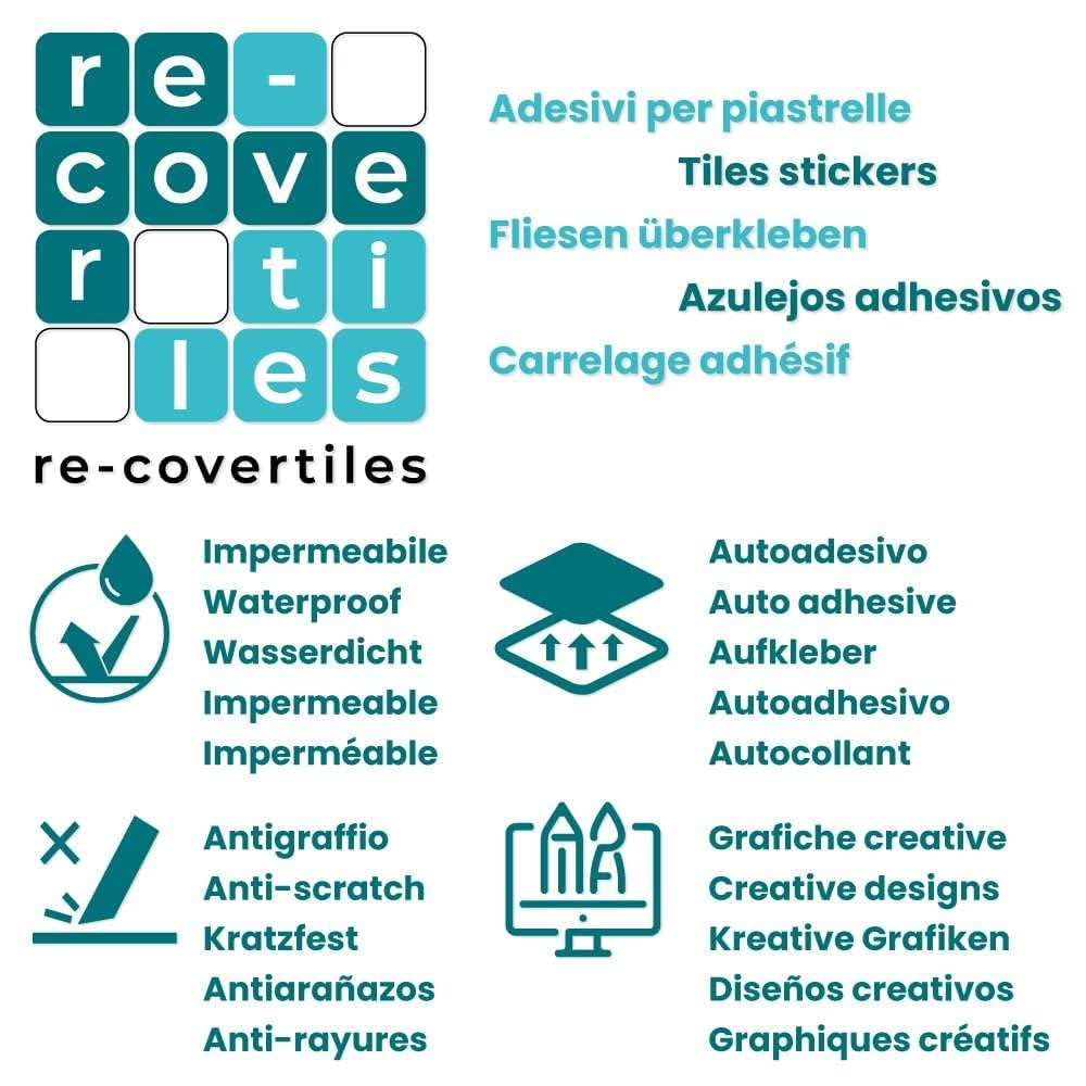 RE-COVERTILES - Adesivi per Piastrelle Bagno e Cucina 10 Pz 20x20 cm - PS00166 Decorazione murale in PVC impermeabile mattonelle mosaico stile cementine Azulejos