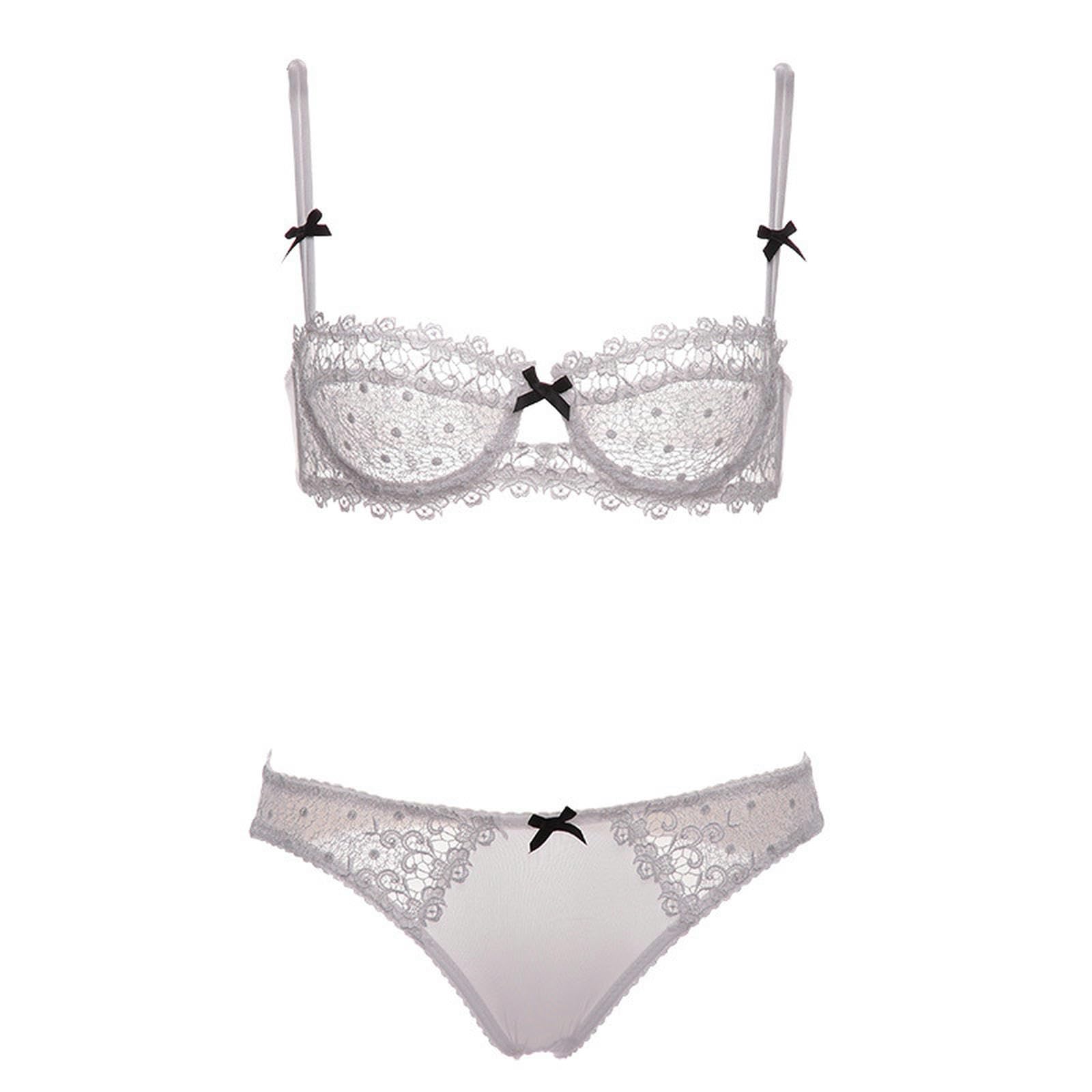 Biancheria Intima Donna Set di Lingerie da Donna Sexy Mutande da Due Pezzi Sexy Reggiseno Perizoma Vedi Attraverso Il Reggiseno A Pizzo Trasparente in Alto-bianco-85d