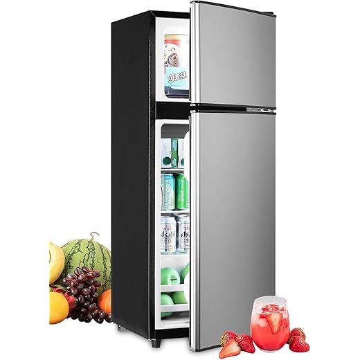 3.8 Cu.Ft Compact Refrigerator with Freezer, 2 Doors Fridge with Adjustable Thermostat Control, Small Refrigerator for Kitchen, Dorm, Apartment, Garage, Office, Silver