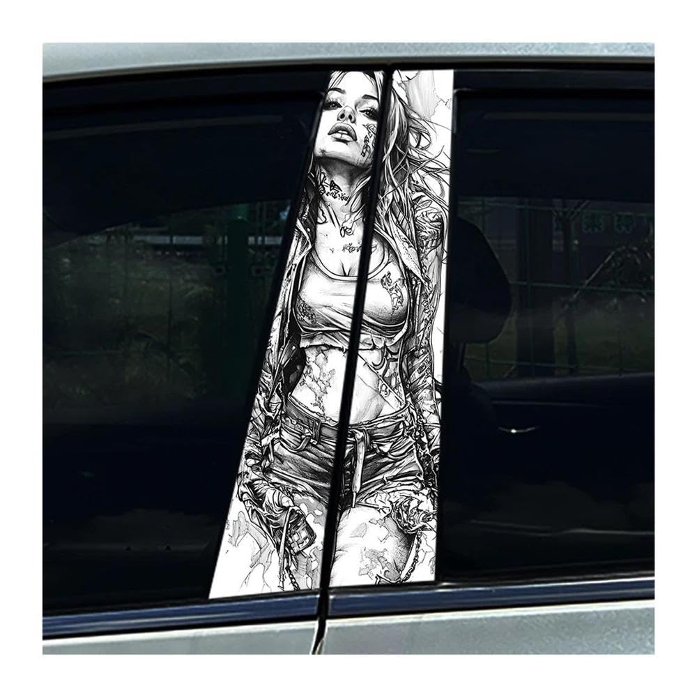 Decorative Items 2pcs Beauty Sexy Lady Car Center Pillar Sticker Auto B Pillar Protective Film Decoration Scratch Cover Sticker(B)