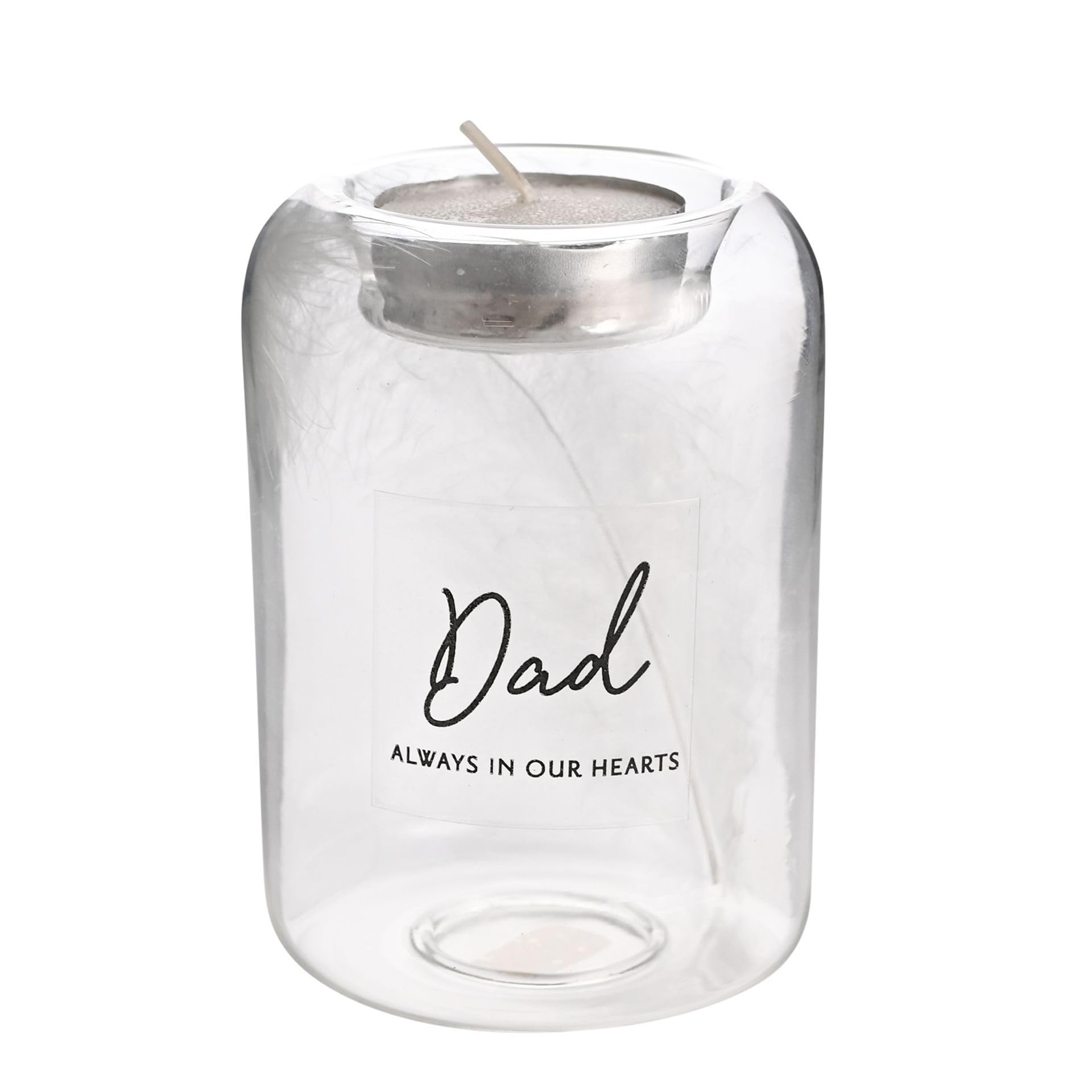 Widdop Thoughts of You Glass Tea Light Holder With Feather Inside, Dad - Image 3