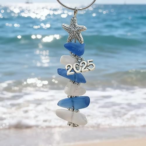 Adornos costeros de cristal marino de Navidad, colgantes de Navidad con cuerda, decoración colgante de árbol de Navidad hecha a mano, regalo de