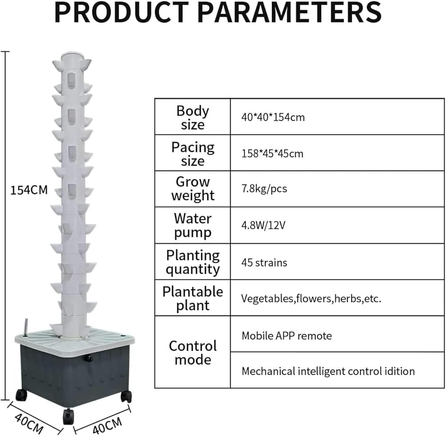 AMNOOL Hydroponics Tower, 45 Pods Garden Hydroponic Growing System,Garden Tower Aeroponics Growing Kit with Pump and Movable Water Tank,for Home Kitchen Gardening