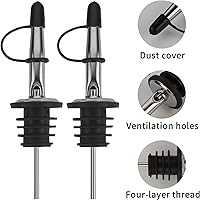 Vista 3 de Paquete de 6 vertedores de velocidad con cónica, vertedores de licor con tapa de goma, acero inoxidable, higiénico, apto para lavavajillas, se