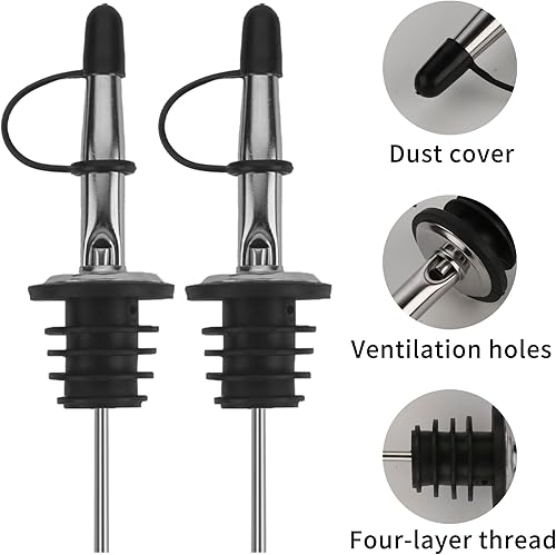 Miniatura 3 de Paquete de 6 vertedores de velocidad con cónica, vertedores de licor con tapa de goma, acero inoxidable, higiénico, apto para lavavajillas, se