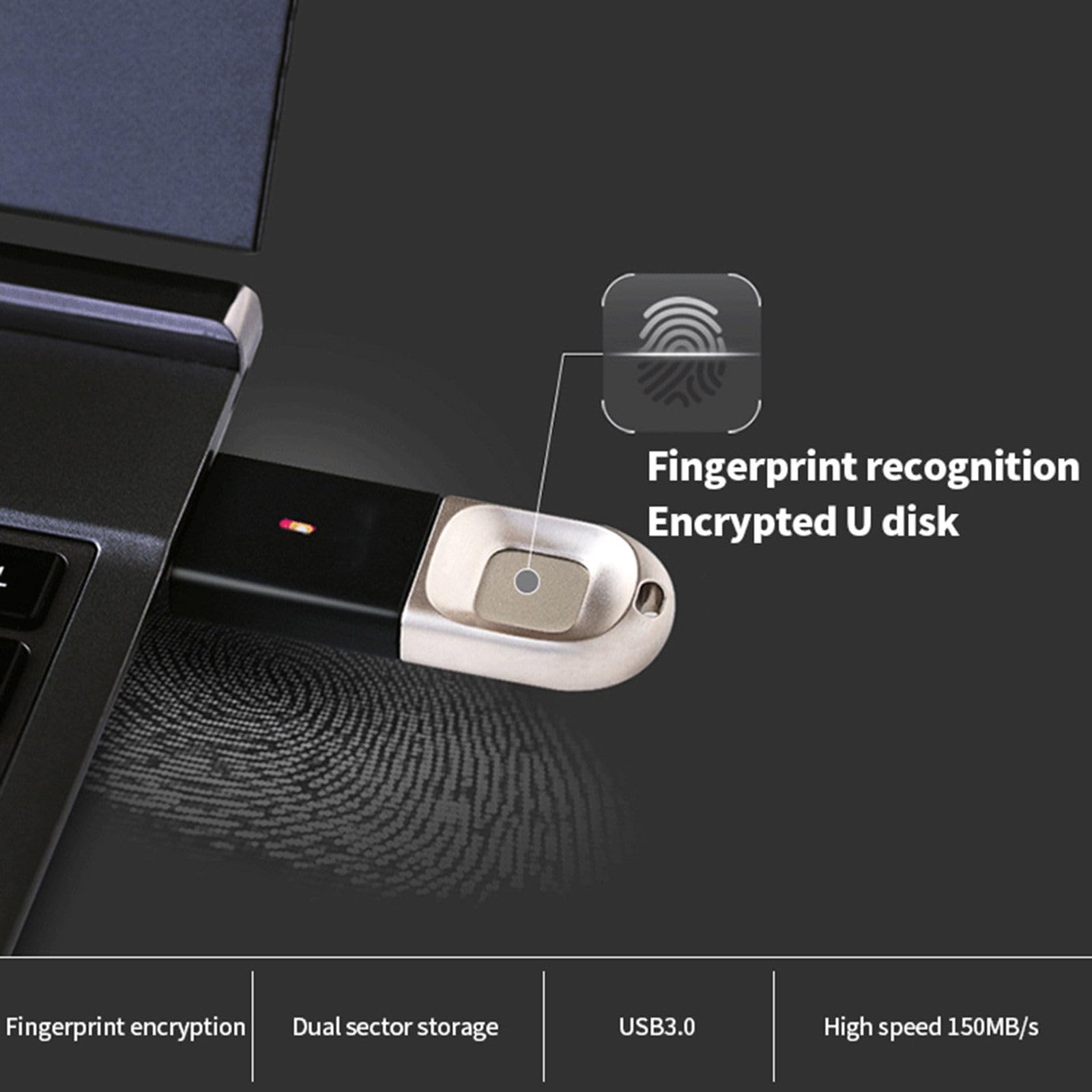 Chiavetta USB per computer con riconoscimento delle impronte digitali crittografata 32G 64G 128Gb 256Gb,256GB