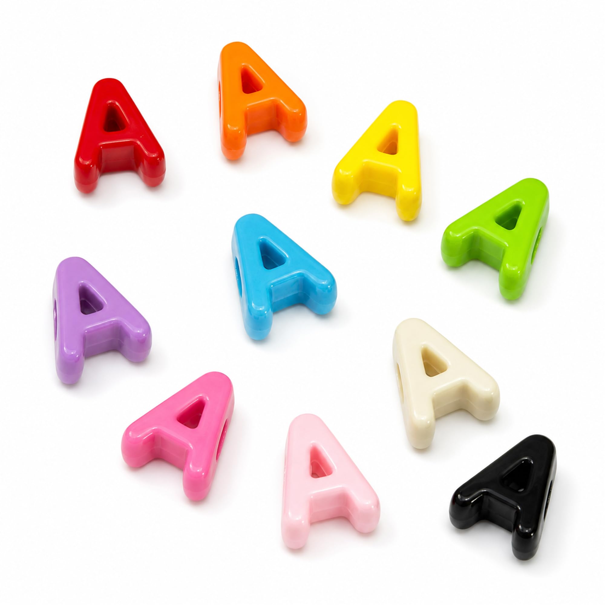 Letter Beads, 10pcs Alphabet Beads, Large Acrylic Letter Beads with 6mm Holes for Bracelet Making, Jewellery, Keyrings and Craft Projects (10-Colour Mix, Letter A)
