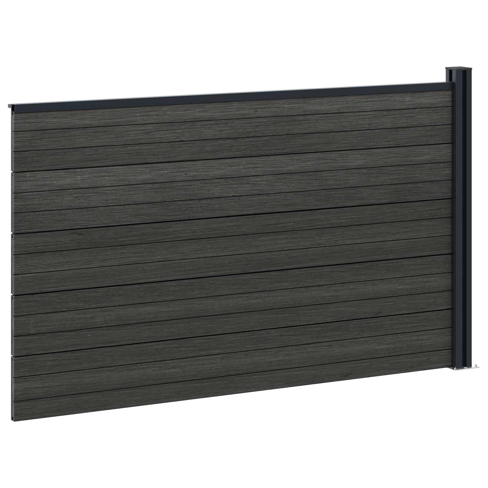 Zaunelement WPC und Aluminium Schwarz, 175 x 105 cm, wetterbeständig und stabil, Sichtschutz Gartenzaun mit modularer Bauweise, ideal für Terrasse, Balkon, Vorgarten und Außenbereich