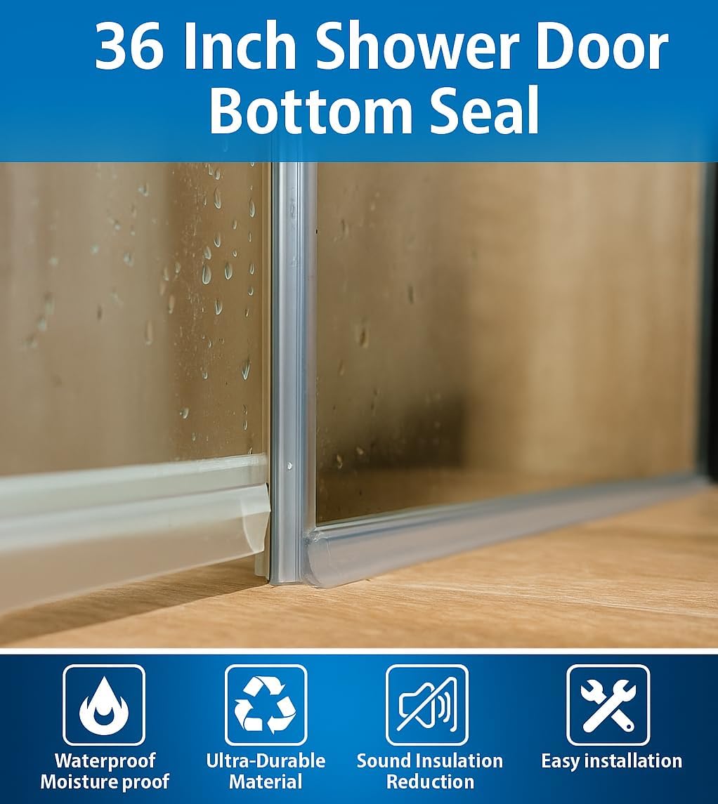 Star-Line 36" Frameless Shower Door Bottom Seal – Fits 3/8” Glass – Clear PVC Strip for Water Barrier & Splash Protection