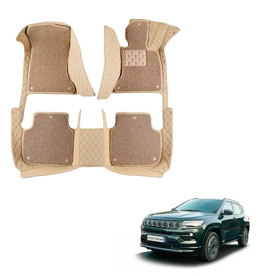 Auto Prider 7D Luxury Custom Fitted Car Mats for Jeep Compass 2021 - Beige