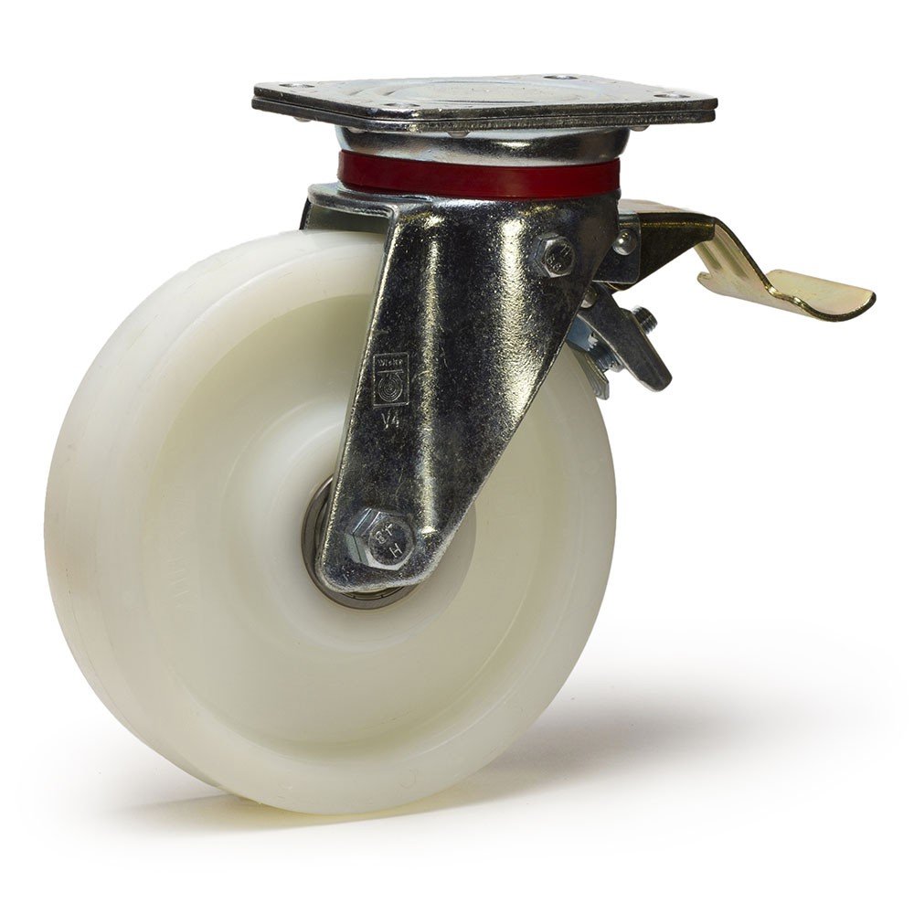 Roulette pivotante à frein diamètre 200 mm roue polyamide 6 blanc renforcée - 1000 Kg