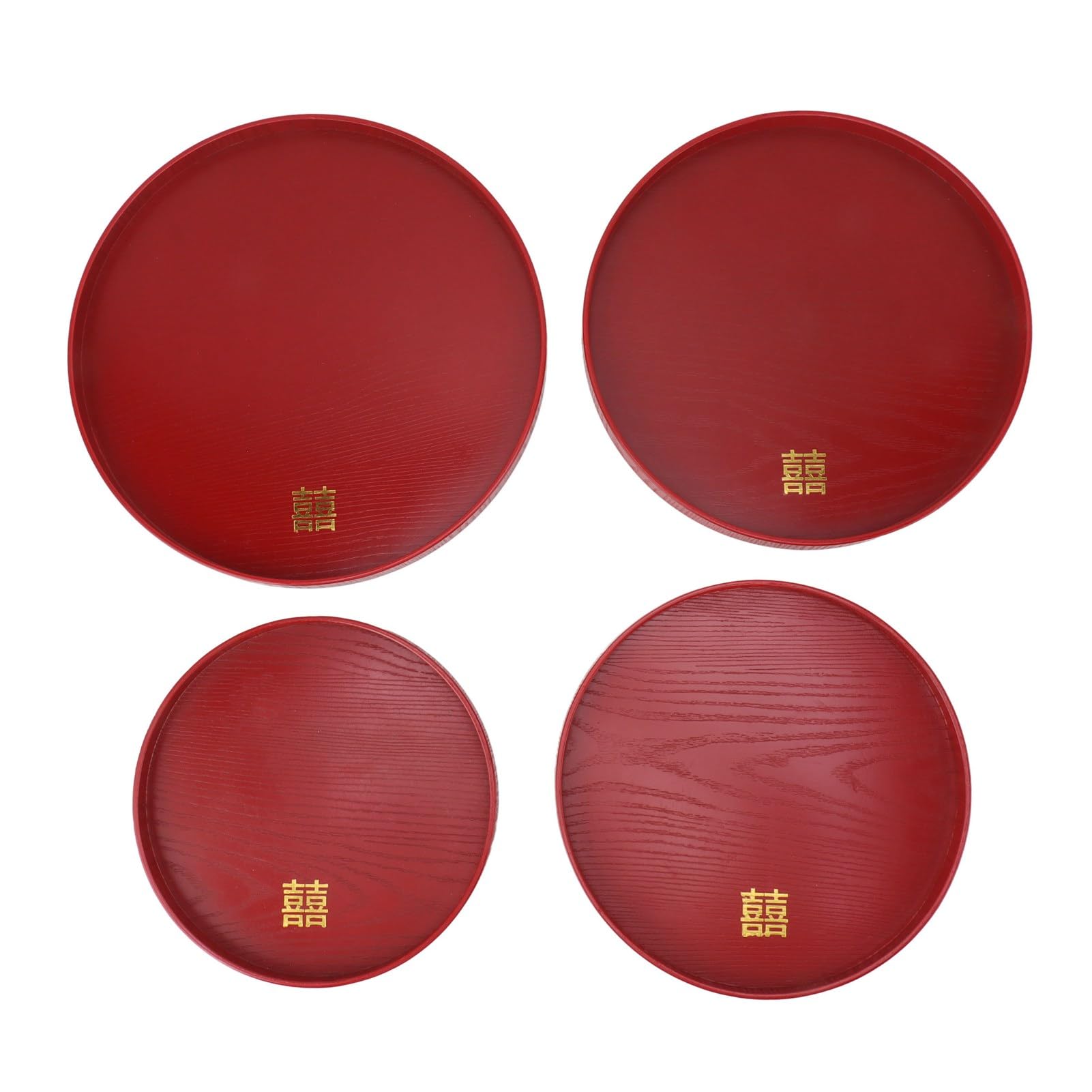 Bandeja de Servicio de Madera roja de Estilo Chino, Bandeja para té y Aperitivos de Boda, 4 Piezas de Bandeja para Frutas y Dulces de Fraxinus mandshurica con Bordes elevados para (Redonda)
