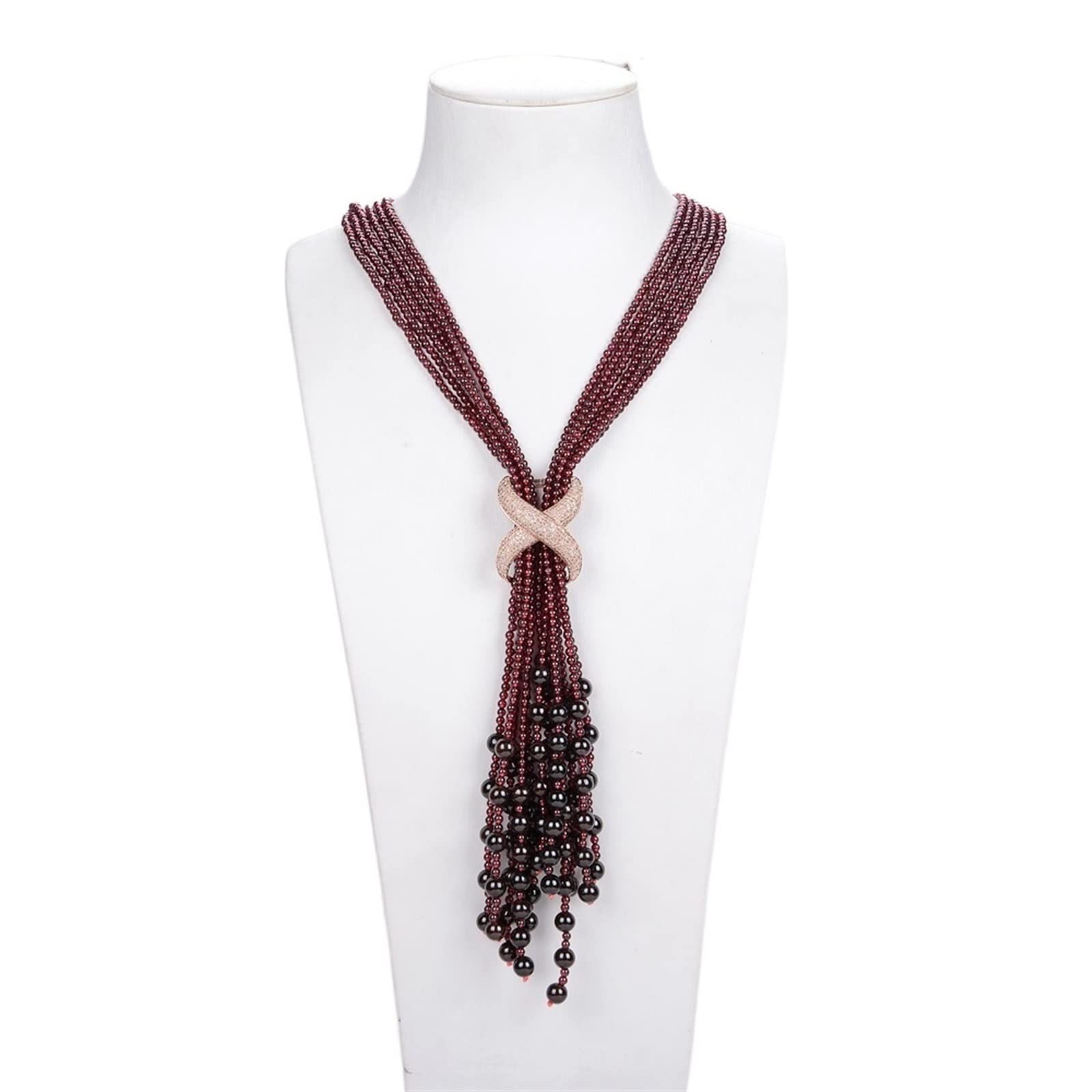 Amazon.co.jp: 6 ストランド ラウンド ガーネット ロング ネックレス