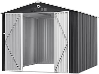 10x12 FT Outdoor Storage Shed, Metal Sheds & Outdoor Storage, Waterproof Sheds with Lockable Doors for Backyard (Black, No Window)