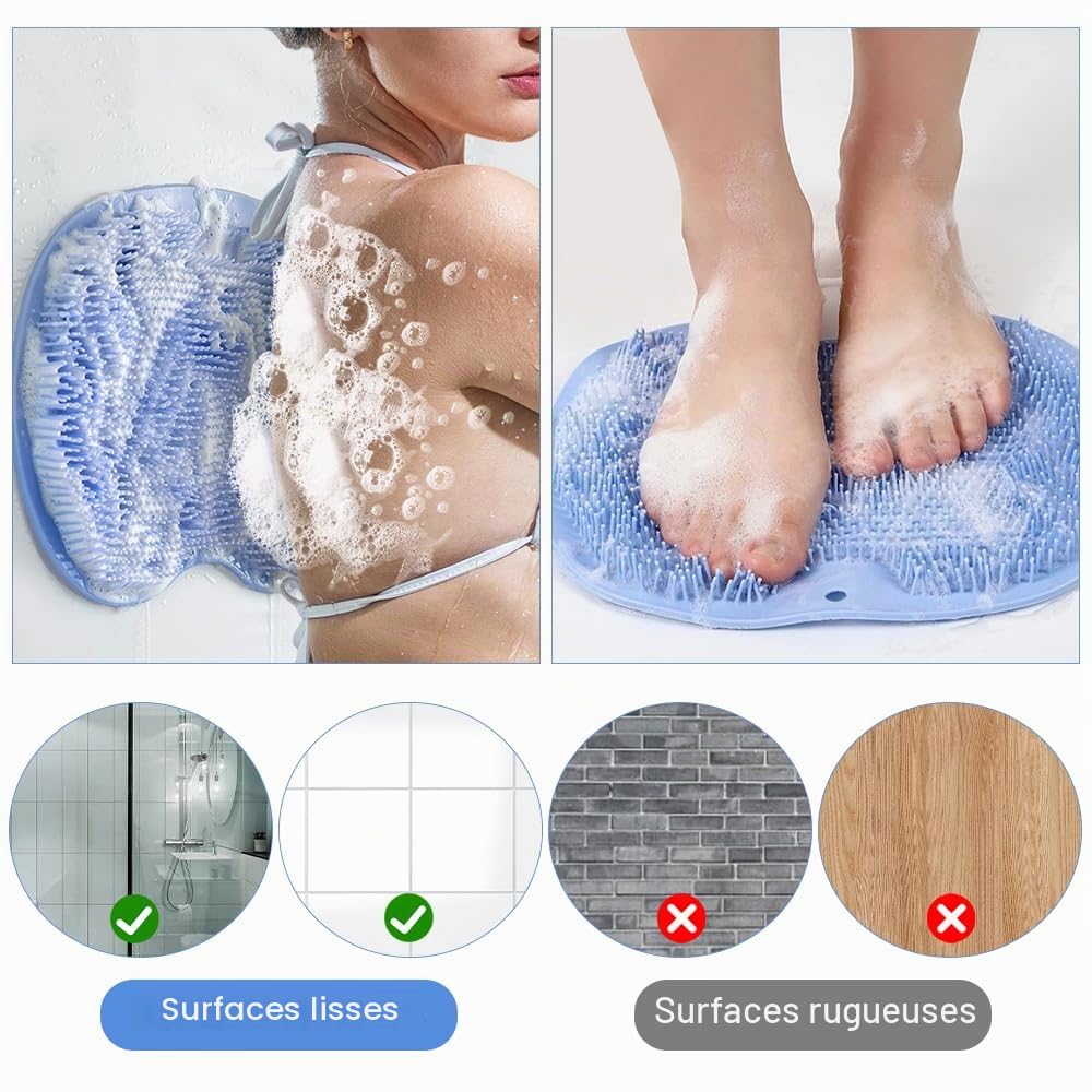 2 Pièces Tapis Massage Pieds Silicone, Laveur de Pieds de Douche | Tapis de Massage en Silicone, avec Poils Forts Doux et Ventouses Antidérapantes, pour Dos Nettoie, Circulation Exfoliation