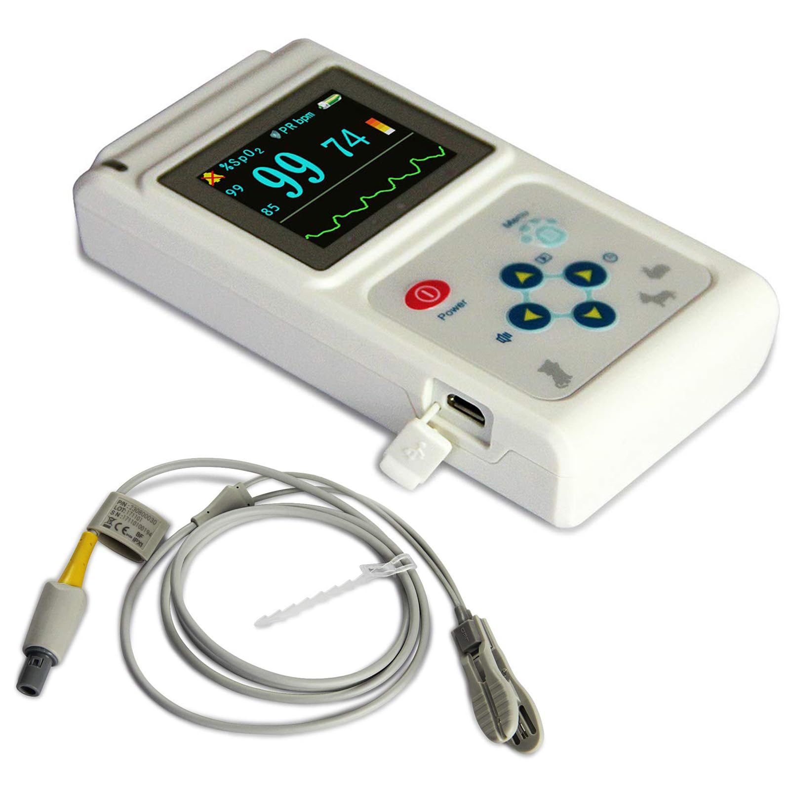 Oxímetro De Pulso Veterinario, Monitor De Frecuencia De Pulso, Sensor De Oído/Lengua, Oxímetro De Pulso Veterinario De Mano, Monitor De Frecuencia De Pulso Veterinario Spo2, Oído/Lengua