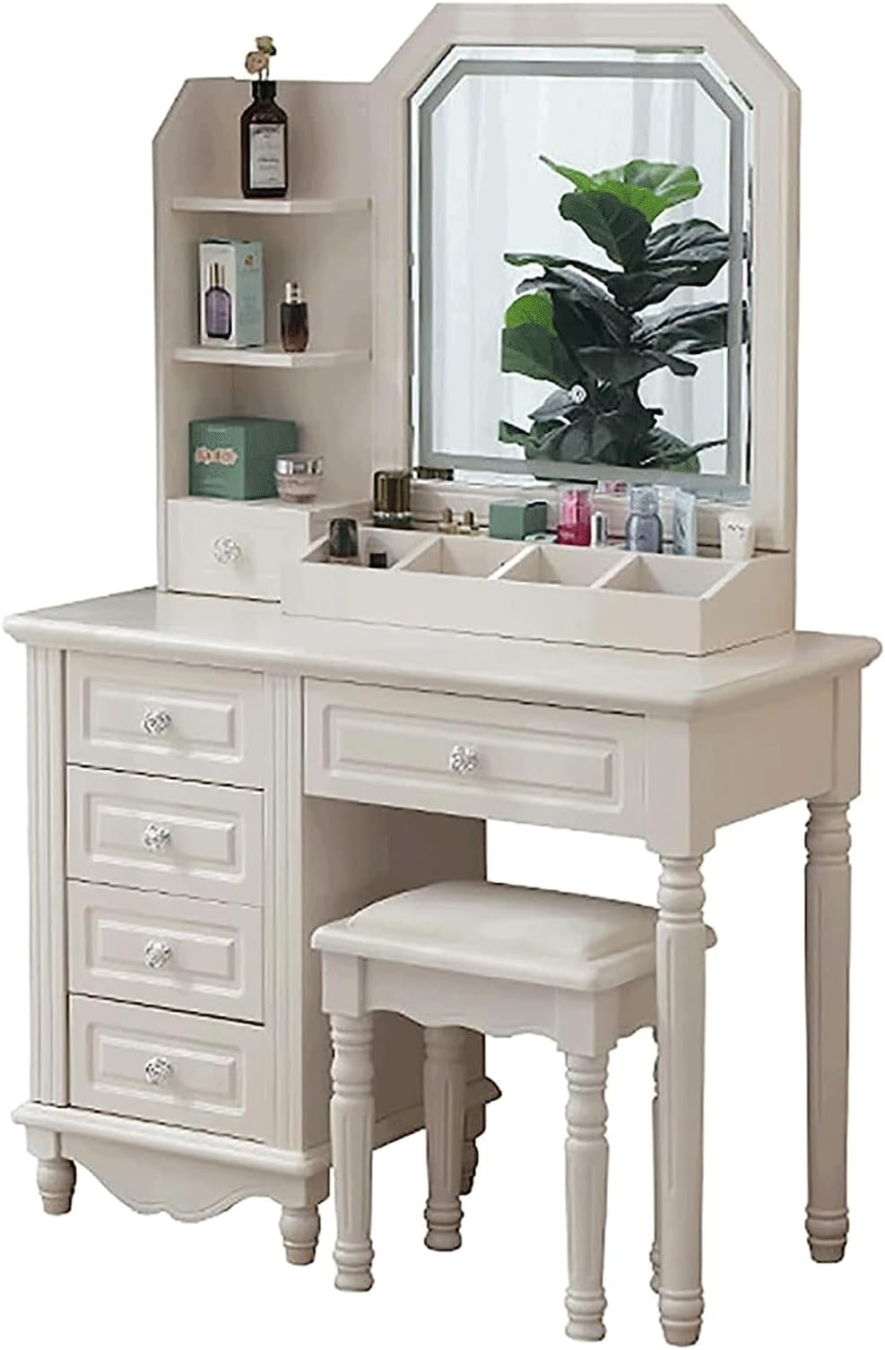 Dressing table，Table Desk Classic desk with shelves Dressing table Wooden dressing table with padded stool Make-up with drawer Wonderful