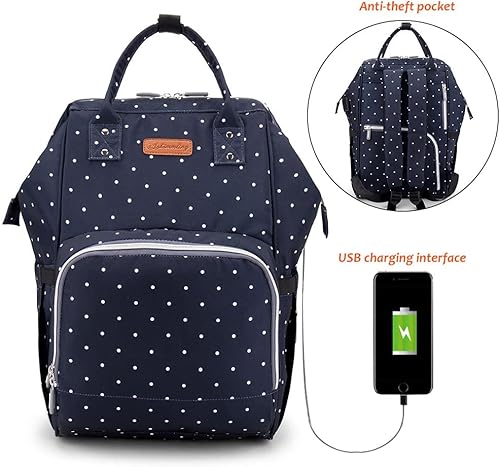 Miniatura 3 de cjc Mochila para pañales, bolsa de bebé, bolsa de pañales de viaje impermeable con puerto de carga USB para bebés, niñas, bebés, con correas para