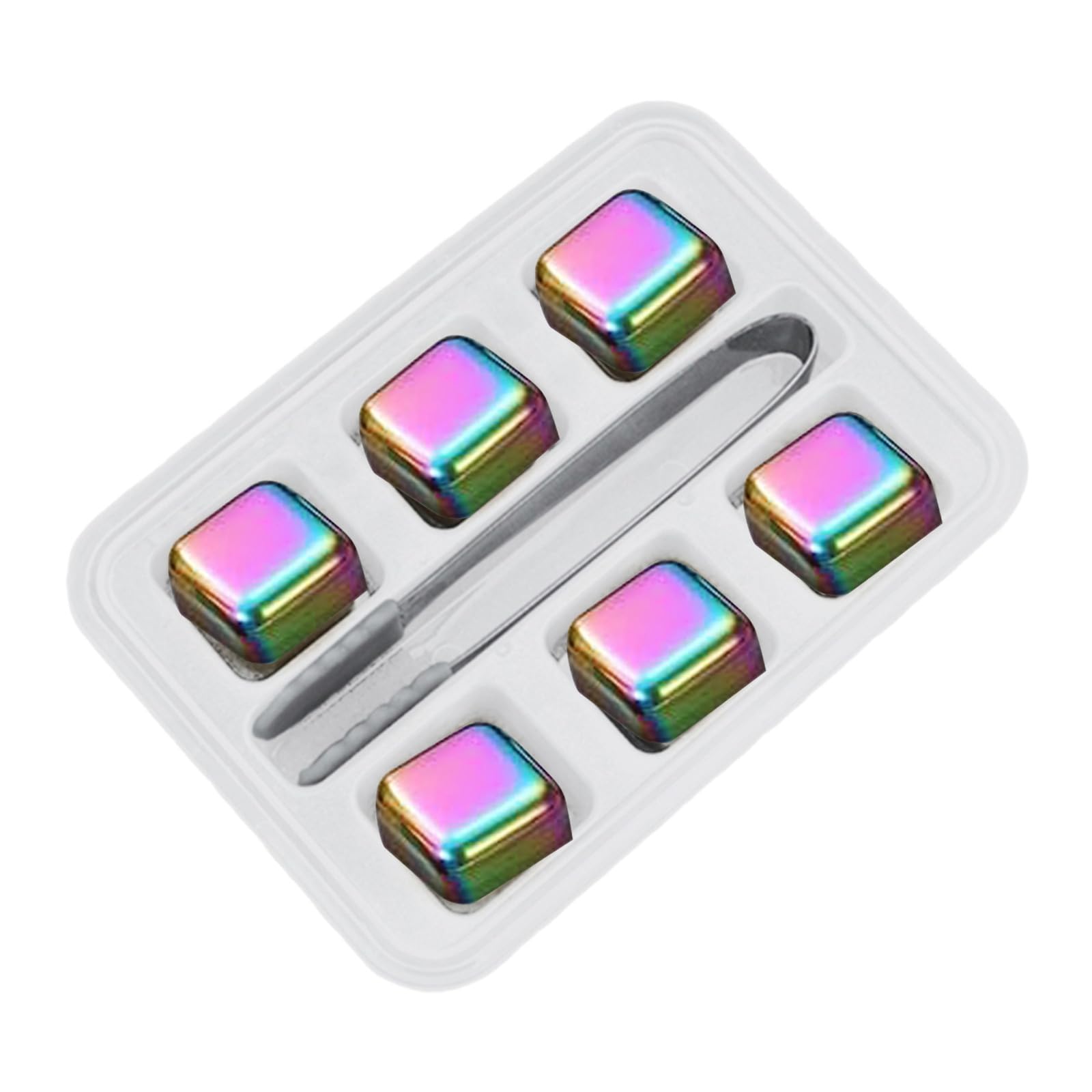 Qusinfc 4/6 / 8Pcs Cooling Stone and Tongs Drink Chiller for Liquor Cocktails Juices Cooling Food Grade Steel Ice Cubes Stone with Steel Tongs