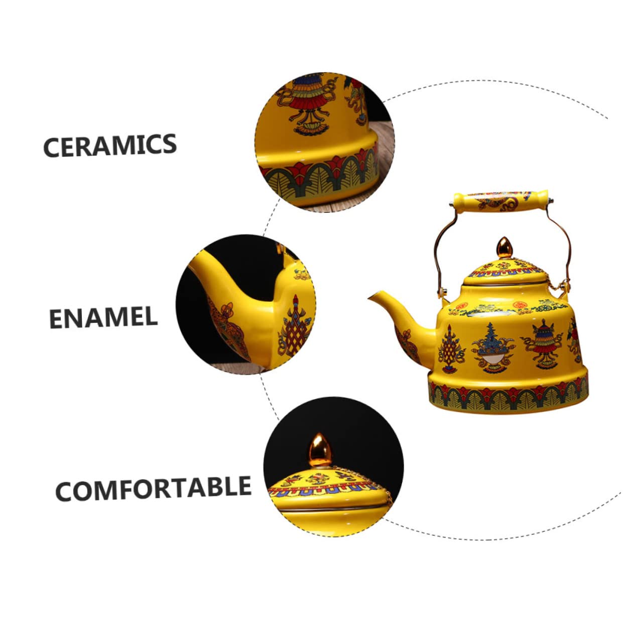 Tetera de Esmalte Diseño Artístico y Antiguo, Tetera Práctica y Sanitaria para Aficionados del Té en Oficina y Hogar