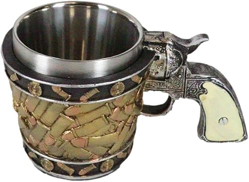 Miniatura 3 de Ebros Gift Rústica Western Sheriff Cowboy Revolver Gun Pistola con bala redonda Shell Taza de café pequeña 6oz Wild West Hunters Bullets Diseño