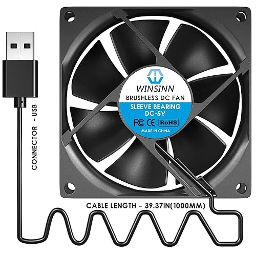 Miniatura 5 de WINSINN DC 3.150 in Ventilador USB 5V 8025 Rodamiento de manga sin escobillas Enfriamiento 3.150 inx0.984 in 2PIN (paquete de 2 piezas)